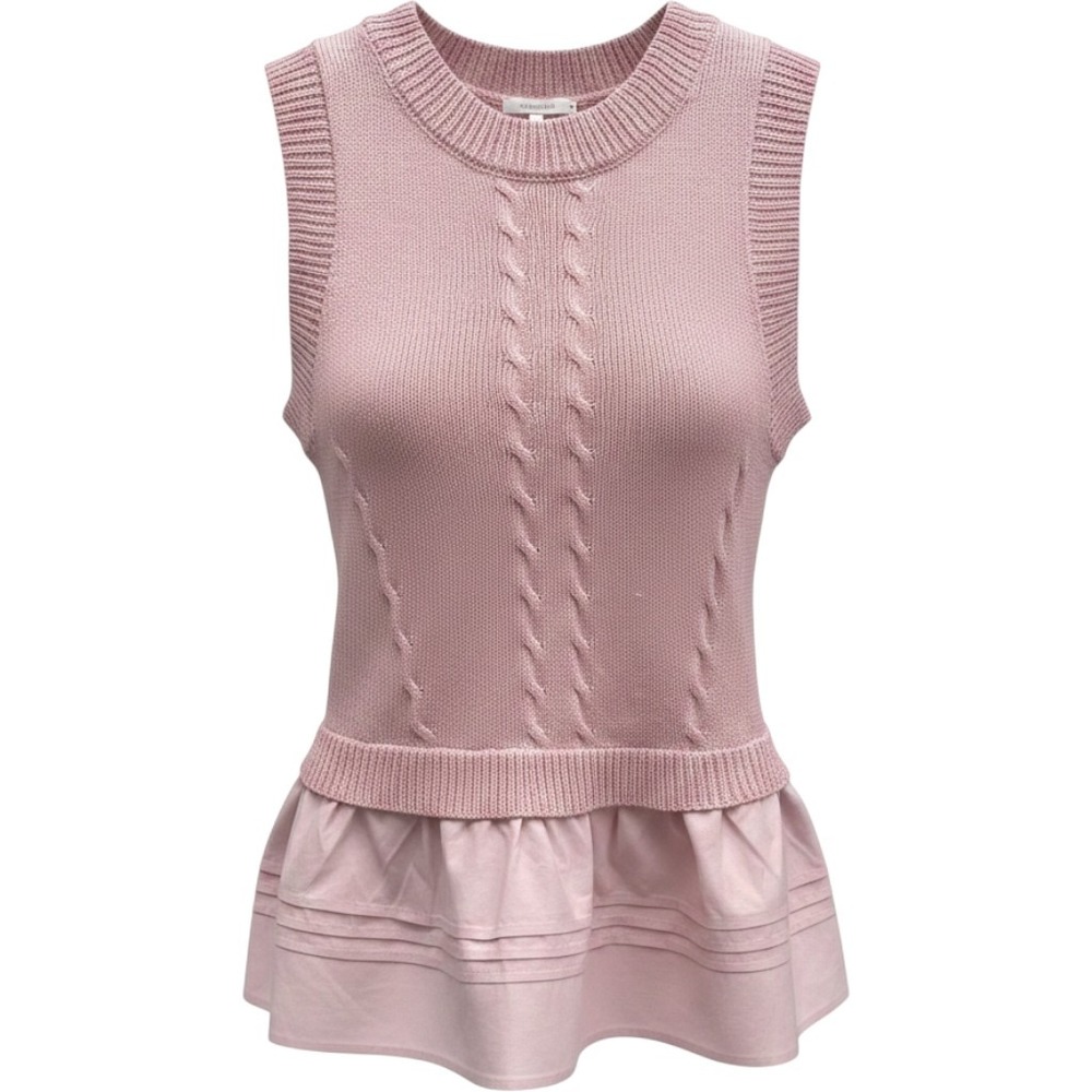 Heyson Pink Sleeveless Cable Knit Layered Look Peplum Vest Top Small NWT